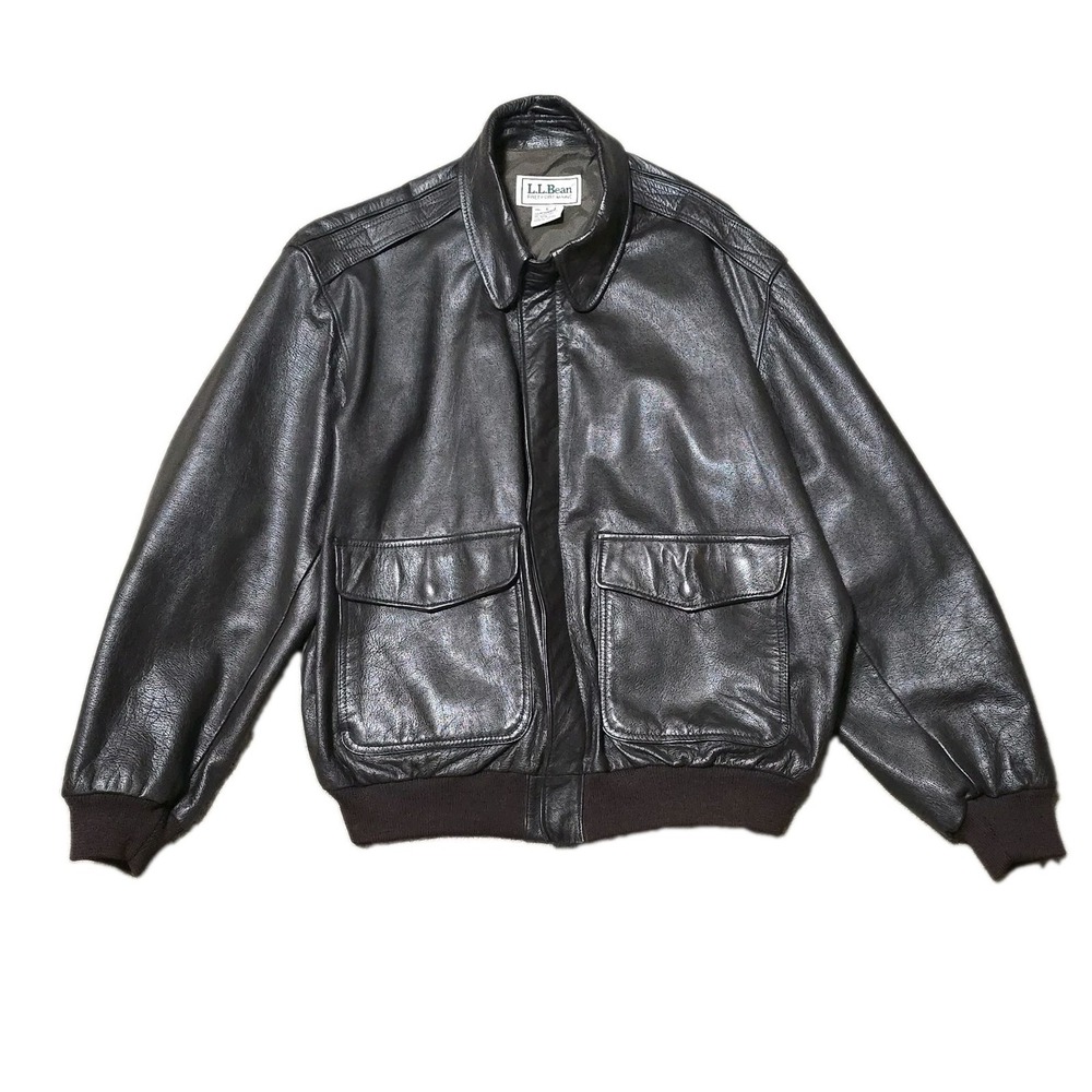 Vintage LL Bean A-2 Leather Bomber Flight Jacket USA Made Brown XL H668